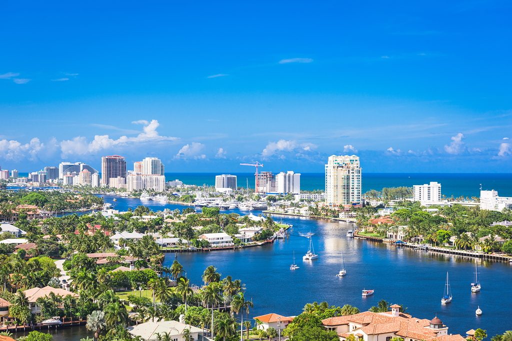 Aerial view of Fort Lauderdale: the Intracoastal, the skyline and the ocean