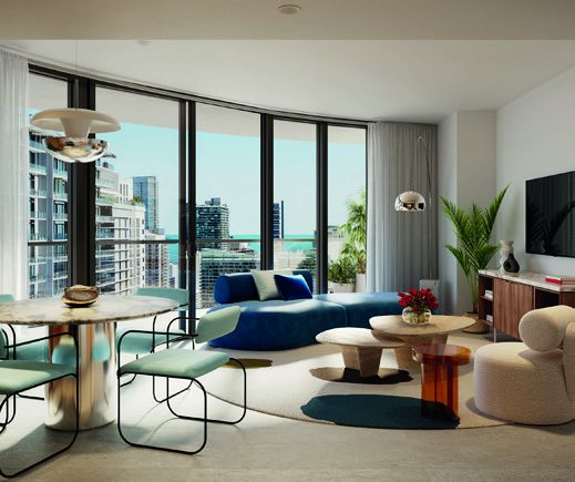 A residence living room with city view